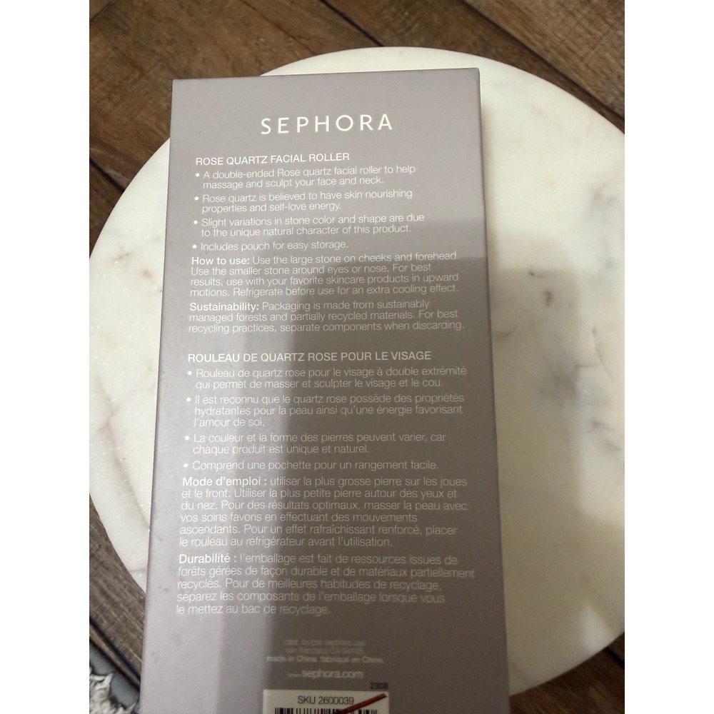 Sephora Collection Rose Quartz Facial Roller Pink Double Ended Face Massager New - Picture 2 of 2